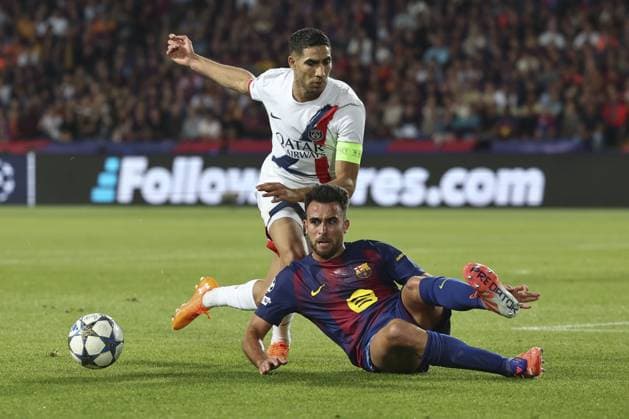 FC Barcelona, Barca v Paris Saint-Germain - UEFA Champions League BARCELONA, SPAIN - OCT 1: Paris Saint-Germain s Moroccan defender Achraf Hakimi vies with Barcelona s Spanish Eric Garcia the UEFA Champions League league phase day 2 football match between FC Barcelona and Paris Saint-Germain (PSG) at the Estadi Olimpic Lluis Companys, on October 1, 2025 Adria Puig Anadolu Barcelona Spain. Editorial use only. Please get in touch for any other usage.  Copyright: x2025xAnadoluxAdriaxPuigx