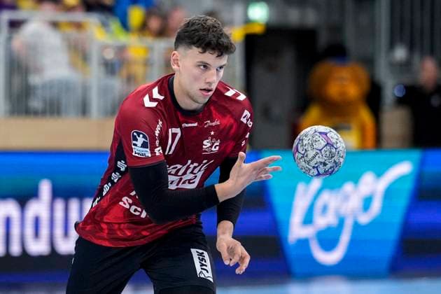 Marko Grgic Flensburg, 17 , on the ball, single picture, single photo, action, action, 01 10 2025, Heidelberg Germany , Handball, DHB Pokal, 2nd round, Rhein Neckar Löwen SG Flensburg Handewitt xozx