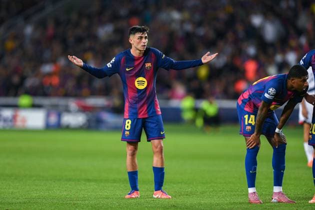 FC Barcelona, Barca v PARIS SAINT-GERMAIN OLIMPIC STADIUM LLUIS COMPANYS. MONTJUIC,BARCELONA. October 1,2025 FC BARCELONA vs PARIS SAINT-GERMAIN October 1,2025 Pedri (8) of FC Barcelona reacts during the soccer match corresponding to the second match of the group stage of the UEFA Champions League between FC Barcelona and Paris Saint-Germain at Olimpic Stadium Lluis Companys of MontjuÃ¯c in Barcelona, Spain. Barcelona ESP Copyright: xS.xRosx