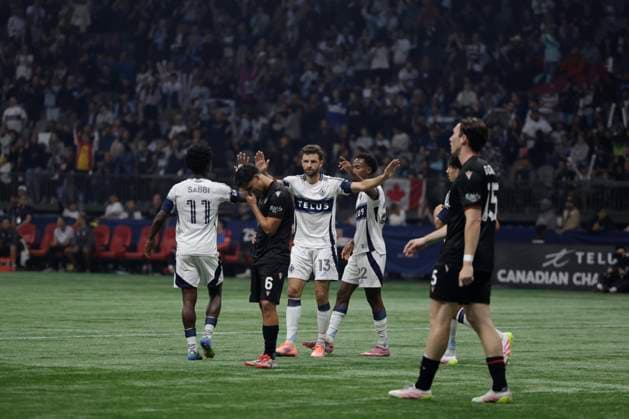 Vancouver Whitecaps FC vs Vancouver FC: Canadian Championship Final 2025 VANCOUVER, BC - OCTOBER 01: Midfielder Thomas Muller (13) of Vancouver Whitecaps FC and Midfielder Ali Ahmed (22) of Vancouver Whitecaps FC celebrate after scoring a goal during the Canadian Championship Final game between Vancouver Whitecaps FC and Vancouver FC at BC Place on October 1, 2025 in Vancouver, Canada.(Photo by Tomaz Jr Pximages) Copyright: xTomazxJr Pximagesx