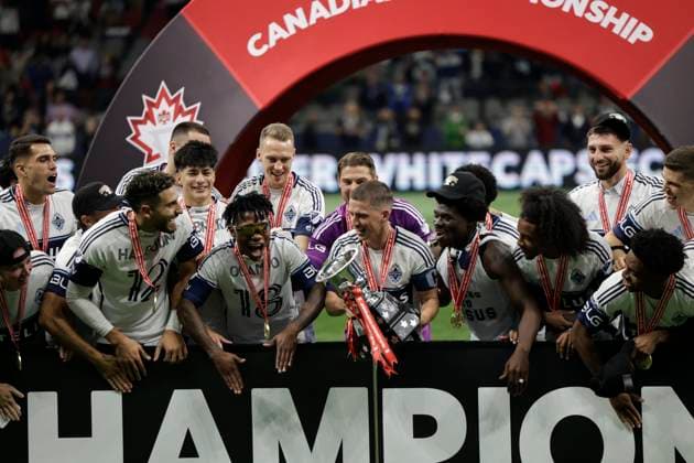 October 1, 2025: Vancouver Whitecaps players celebrate after winning the match between Vancouver Whitecaps FC vs Vancouver FC in the Canadian Championship Final game at BC Place on October 1, 2025 in Vancouver, Canada.( ) - ZUMAp175 20251001_zsa_p175_012 Copyright: xTomazxJr Pximagesx