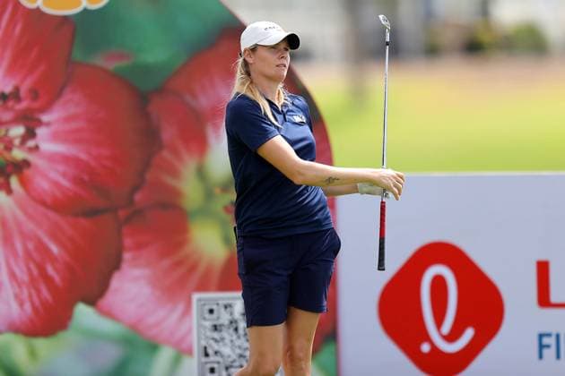 October 1, 2025 - Maude-Aimee Leblanc tees off during the first round of the 2025 LOTTE Championship Presented By Hoakalei at Hoakalei Country Club in Ewa Beach, HI - CSM Ewa Beach USA - ZUMAc04_ 20251001_zma_c04_257 Copyright: xAndrewxLeex