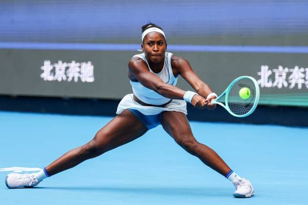BEIJING, CHINA - OCTOBER 02: Coco Gauff of the United States competes in the Women s Singles Quarterfinal match against Eva Lys of Germany on day 11 of the 2025 China Open at the National Tennis Center on October 2, 2025 in Beijing, China.  Copyright: xVCGx 111594609045
