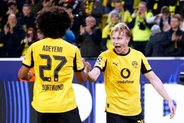 SVENSSON Daniel Team Borussia Dortmund celebrates after his goal for 1 0 with ADEYEMI Karim UEFA Championsleague Season 2025 2026 Preliminary Round Match BVB Athletic Bilbao 4 1 on 01 10 2025 in Dortmund DFL REGULATIONS PROHIBIT ANY USE OF PHOTOGRAPHS as IMAGE SEQUENCES and or QUASI VIDEO Copyright: xLacixPerenyix