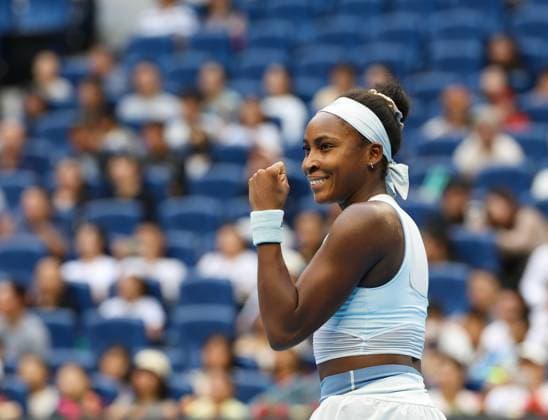 (251002) -- BEIJING, Oct. 2, 2025 -- Coco Gauff of the United States celebrates after winning the women s singles quarterfinal match between Coco Gauff of the United States and Eva Lys of Germany at 2025 China Open tennis tournament in Beijing, China, Oct. 2, 2025. ) (SP)CHINA-BEIJING-TENNIS-CHINA OPEN-WOMEN S SINGLES (CN) DuxXinyi 