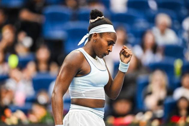 BEIJING, CHINA - OCTOBER 02: Coco Gauff of the United States reacts in the Women s Singles Quarterfinal match against Eva Lys of Germany on day 11 of the 2025 China Open at the National Tennis Center on October 2, 2025 in Beijing, China.  Copyright: xVCGx 111594626991