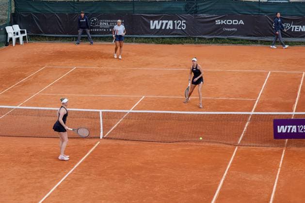Double Alicia Barnett and Elixane Lechemia vs Aliona Bolsova and Guiomar Maristany Zuleta De Reales during the Internazionali di Calabria 2025 WTA, Tennis Damen 125 tennis match at Chiappetta Village, Rende (Cosenza), Italy.  Copyright: xFrancescoxFarina IPAxSportx xipa-agency.netx xx IPA_66042633 IPA_Agency_IPA66042633