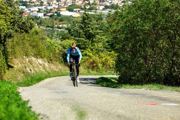 Belgian Remco Evenepoel pictured in action during a training session on the track of the UEC road European cycling championships, on Thursday 02 October 2025 in Loriol-sur-Drome, France. The European cycling championships Drome-Ardeche takes place from 1 to 5 October, France. DAVIDxPINTENS  x135914812x