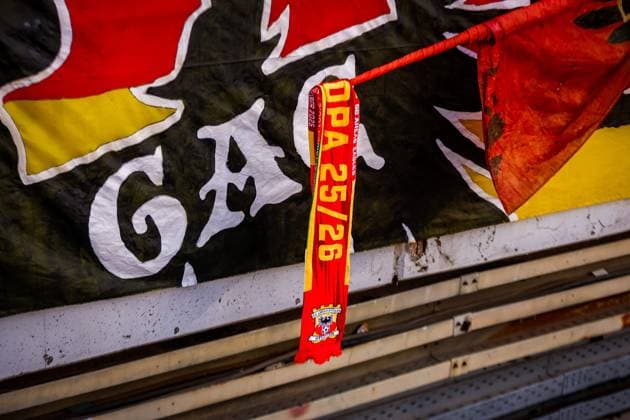 ATHENS , 02-10-2025 , Olympic Athletic Center of Athens Spyros Louis , season 2025 2026 , UEFA Europa League League phase . match between Panathinaikos and Go Ahead Eagles, Picture shows scarf of Go Ahead Eagles Panathinaikos - Go Ahead Eagles  x31322201x Copyright: