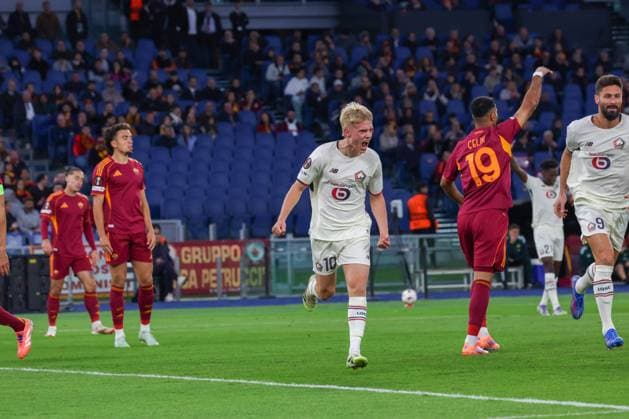 Roma vs. Lille Europa League Goal the Hakon Arnar Haraldsson of LOSC Lilla During the 2025 26 Europa League football match between Roma and Lille at the Stadio Olimpico in Rome on October 2, 2025. Photo: Roma stadio Olimpico Roma Italia Copyright: xFABIOxSASSOxFabioxSassox Roma Lille2025_10_02Fabio Sasso6461