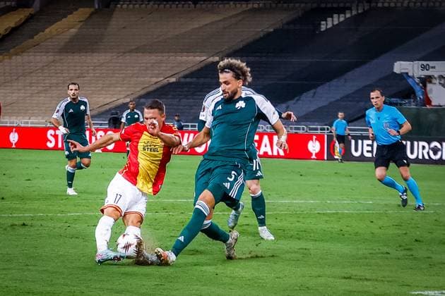 ATHENS , 02-10-2025 , Olympic Athletic Center of Athens Spyros Louis , season 2025 2026 , UEFA Europa League League phase . match between Panathinaikos and Go Ahead Eagles, Picture shows GA Eagles player Mathis Suray Panathinaikos - Go Ahead Eagles  x31323271x Copyright: