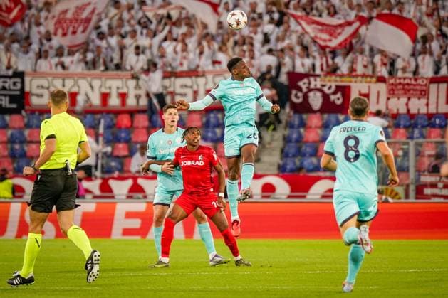 Football UEFA Europa League 2025 26, Matchday 2 FC Bologna vs SC Freiburg Renato Dall Ara Bologna, Italy Jhon Lucumi Bologna, 26 Junior Adamu SC Freiburg, 20 Bologna Metropolitan City of Bologna Italy Copyright: xJOERANxSTEINSIEKx