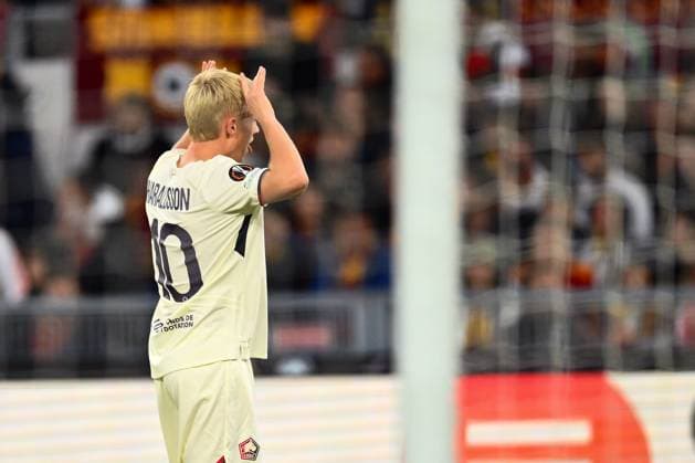 Hakon Arnar Haraldsson of Lille Olympique S.C. celebrates after scoring the goal of 0-1 during the UEFA Europa League phase day 2 football match between between A.S. Roma and Lille Olympique S.C. at the Olympic Stadium on October 2, 2025 in Rome, Italy.  Copyright: xDomenicoxCippitelli IPAxSportx xipa-agency.netx xx IPA_66052838 IPA_Agency_IPA66052838