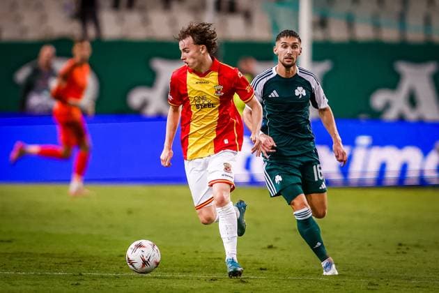 ATHENS , 02-10-2025 , Olympic Athletic Center of Athens Spyros Louis , season 2025 2026 , UEFA Europa League League phase . match between Panathinaikos and Go Ahead Eagles, Picture shows GA Eagles player Jakob Breum Panathinaikos - Go Ahead Eagles  x31323352x Copyright:
