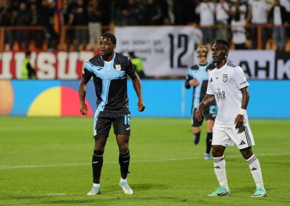 FC Noah v HNK Rijeka - UEFA Conference League 2025 26 League Phase MD1 Daniel Adu-Adjei of HNK Rijeka and Eric Boakye of FC Noah during the UEFA Conference League 2025 26 League Phase MD1 match between FC Noah and HNK Rijeka at Republican Stadium after Vazgen Sargsyan Stadium in Yerevan, Armenia on October 02, 2025.  HrachxKhachatryan PIXSELL