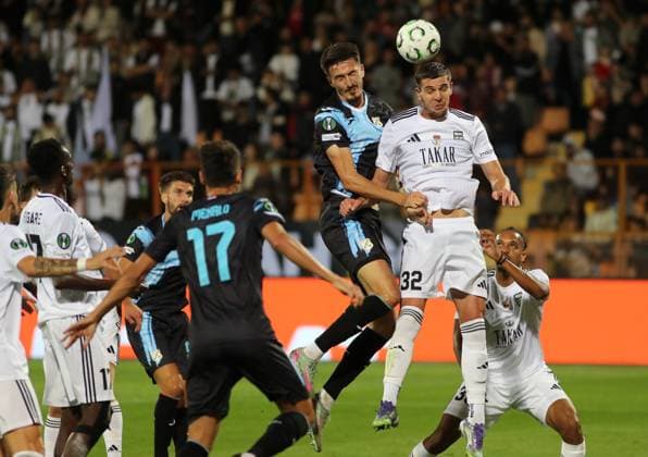 FC Noah v HNK Rijeka - UEFA Conference League 2025 26 League Phase MD1 Stjepan Radeljic of HNK Rijeka and Nardin Mulahusejnovic of FC Noah jumps for the ball during the UEFA Conference League 2025 26 League Phase MD1 match between FC Noah and HNK Rijeka at Republican Stadium after Vazgen Sargsyan Stadium in Yerevan, Armenia on October 02, 2025.  HrachxKhachatryan PIXSELL