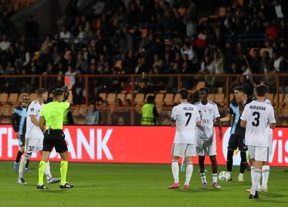 FC Noah v HNK Rijeka - UEFA Conference League 2025 26 League Phase MD1 Referee Radoslav Gidzhenov show red card to Niko Jankovic of HNK Rijeka during the UEFA Conference League 2025 26 League Phase MD1 match between FC Noah and HNK Rijeka at Republican Stadium after Vazgen Sargsyan Stadium in Yerevan, Armenia on October 02, 2025.  HrachxKhachatryan PIXSELL