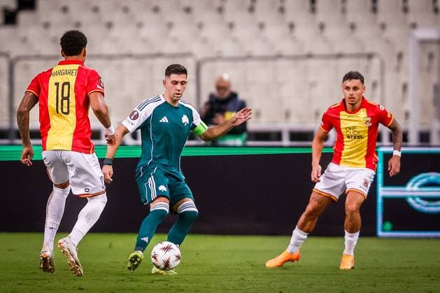 ATHENS , 02-10-2025 , Olympic Athletic Center of Athens Spyros Louis , season 2025 2026 , UEFA Europa League League phase . match between Panathinaikos and Go Ahead Eagles, Picture shows Panathinaikos player Anastasios Bakasetas Panathinaikos - Go Ahead Eagles  x31323646x Copyright: