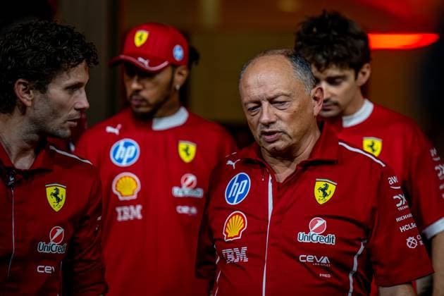 MARINA BAY, SINGAPORE: Frederic Vasseur, racing for the Ferrari team during the 2025 Formula 1 Singapore Grand Prix at the Marina Bay Street Circuit in Marina Bay, Singapore