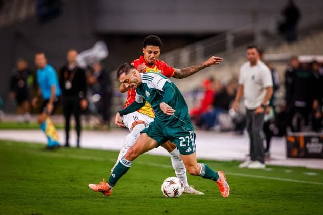 ATHENS , 02-10-2025 , Olympic Athletic Center of Athens Spyros Louis , season 2025 2026 , UEFA Europa League League phase . match between Panathinaikos and Go Ahead Eagles, Picture shows GA Eagles player Richonell Margaret and Panathinaikos player Ioannis Kotsiras Panathinaikos - Go Ahead Eagles  x31324077x Copyright:
