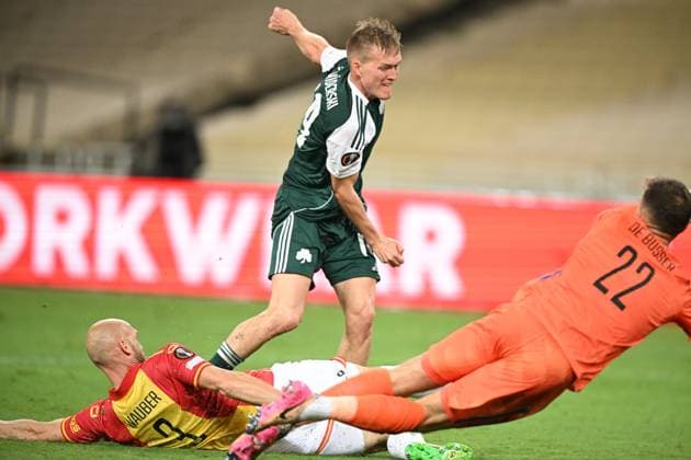 UEFA Europa League Panathinaikos vs Go Ahead Eagles - Panathinaikos player Karol Swiderski in action scoring the 1-0 during the UEFA Europa League Phase matchday 2 soccer match between Panathinaikos and Go Ahead Eagles at the Olympic Athletic Center of Athens Spyros Louis in Athens, Greece, 2 October 2025. IMAGO ONE INCH PRODUCTIONS ATHENS GREECE Copyright: xONExINCHxPRODUCTIONSx 6676967