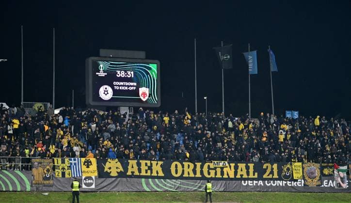 Celje, Slovenia, October 02nd 2025, AEK Athens supporters during the UEFA Conference League, League phase Matchday 1, between Celje (Slovenia) and AEK Athens (Greece) at Stadion Celje, Celje, Slovenia. (Photo by Igor Kupljenik Sports Press Photo) Copyright: xIgorxKupljenikx xSPPx Sportspressphoto_SPR36581