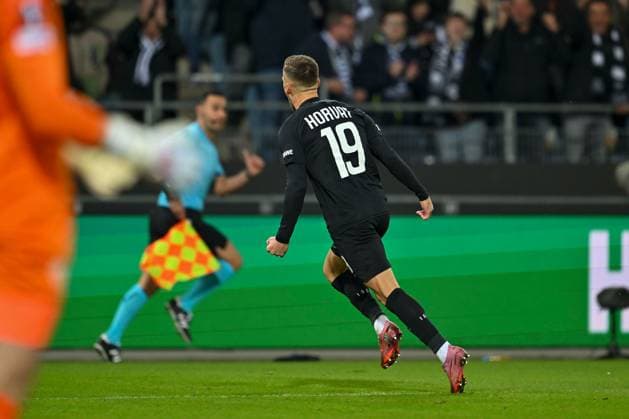 SOCCER - UEFA EL, Sturm vs Glasgow GRAZ,AUSTRIA,02.OCT.25 - SOCCER - UEFA Europa League, SK Sturm Graz vs Glasgow Rangers FC. Image shows the rejoicing of Tomi Horvat (Sturm).  GEPAxpictures xAvnixRetkoceri