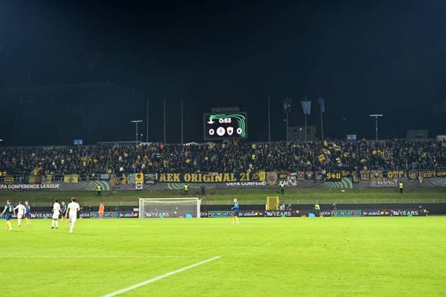 Celje, Slovenia, October 02nd 2025, AEK Athens supporters during the UEFA Conference League, League phase Matchday 1, between Celje (Slovenia) and AEK Athens (Greece) at Stadion Celje, Celje, Slovenia. (Photo by Igor Kupljenik Sports Press Photo) Copyright: xIgorxKupljenikx xSPPx Sportspressphoto_SPR36595