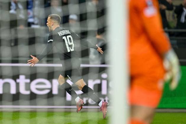 SOCCER - UEFA EL, Sturm vs Glasgow GRAZ,AUSTRIA,02.OCT.25 - SOCCER - UEFA Europa League, SK Sturm Graz vs Glasgow Rangers FC. Image shows the rejoicing of Tomi Horvat (Sturm).  GEPAxpictures xAvnixRetkoceri