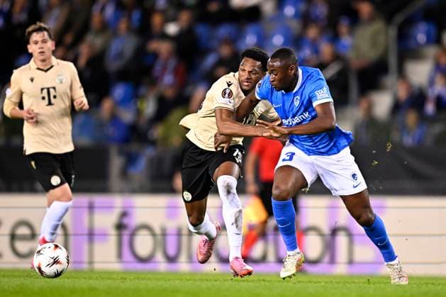 KRC Genk v Ferencvaros - UEFA Europa League GENK, BELGIUM - OCTOBER 02 : Joseph Lenny forward of Ferencvaros and Sadick Mujaid defender of KRC Genk during the UEFA Europa League 2025 26 League Phase MD2 match between KRC Genk and Ferencvaros on October 2, 2025 in Genk, Belgium, 02 10 2025 Genk Belgium  Copyright: xTomasxSiskx
