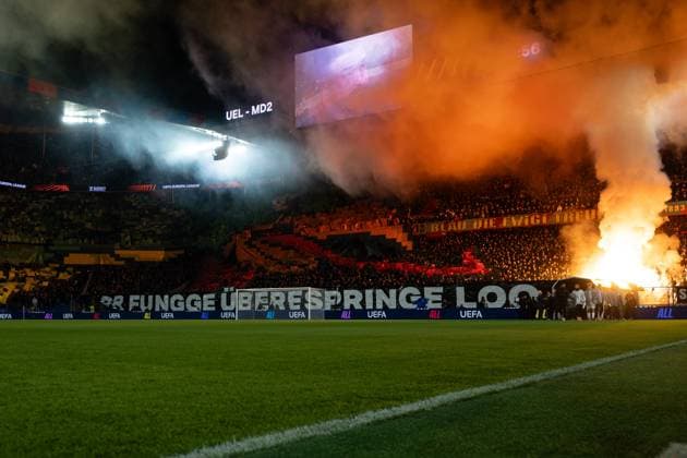 Switzerland UEFA Europa League 2025 26, FC Basel 1893 vs VfB Stuttgart St Jakob Park, Basel Fans of FC Basel with a Corel before the match Copyright: xKjetilxWaberx