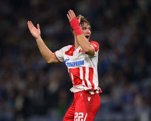 October 2, 2025, Porto, Porto, Portugal: VASILIJE KOSTOV from Red Star Belgrade FK seen celebrating his goal during the UEFA Europe League 2025 26 match between FC Porto and Red Star Belgrade FK on October 02, 2025 at EstoÂ¡dio do Dragao, Porto, Portugal Porto Portugal - ZUMAl192 20251002_zsp_l192_024 Copyright: xMiguelxLemosx