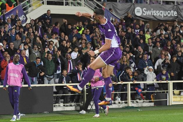 Foto IPP Giacomo Morini Firenze 02 10 2025 Calcio: 1° giornata della fase campionato di UEFA Europa Conference League 2025 2026 Acf Fiorentina vs Sk Sigma Olomuc. nella foto: Roberto Piccoli esulta dopo aver segnato il 1° gol. italy ITALY  Copyright: xR4924_italyphotopressx