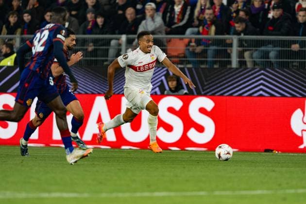 Switzerland UEFA Europa League 2025 26, FC Basel 1893 vs VfB Stuttgart St Jakob Park, Basel Jamie Leweling 18 Stuttgart in action Copyright: xKjetilxWaberx