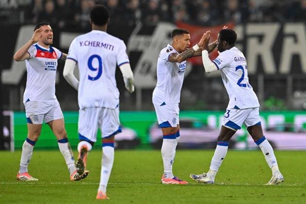 SOCCER - UEFA EL, Sturm vs Glasgow GRAZ,AUSTRIA,02.OCT.25 - SOCCER - UEFA Europa League, SK Sturm Graz vs Glasgow Rangers FC. Image shows the rejoicing of Rangers).  GEPAxpictures xAvnixRetkoceri
