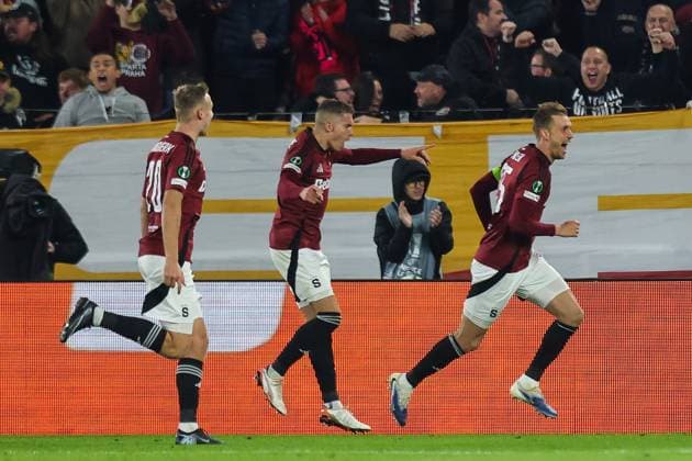 UEFA Europa Conference League Group Phase, Stadion Letna, Prague, Czech Republic 2 10 2025 Sparta Praha vs Shamrock Rovers Sparta™s Asger Sorensen celebrates scoring his sides third goal of the match Asger Sorensen celebrates scoring his sides third goal of the match 2 10 2025  Copyright: x INPHO RyanxByrnex RB1_6278