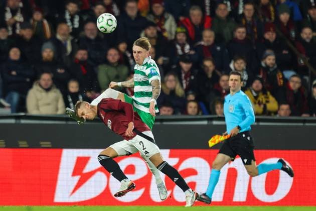 UEFA Europa Conference League Group Phase, Stadion Letna, Prague, Czech Republic 2 10 2025 Sparta Praha vs Shamrock Rovers Sparta™s Martin Suchomel is fouled by Rovers Danny Grant Martin Suchomel is fouled by Danny Grant 2 10 2025  Copyright: x INPHO RyanxByrnex RB1_7030