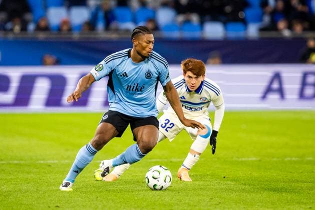 SLOVAN BRATISLAVA - STRASBOURG Rahim Ibrahim of Slovan and Valentin Barco of Strasbourg during league phase of UEFA Conference league football match between SK Slovan Bratislava and RC Strasbourg Alsace. Bratislava, Slovakia, October 02, 2025. Copyright: xx 080A1359