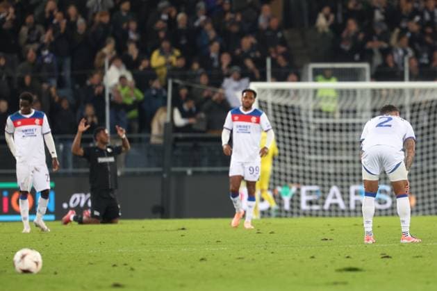 SOCCER - UEFA EL, Sturm vs Glasgow GRAZ,AUSTRIA,02.OCT.25 - SOCCER - UEFA Europa League, SK Sturm Graz vs Glasgow Rangers FC. Image shows the disasppointment of Rangers.  GEPAxpictures xChrisxBauer