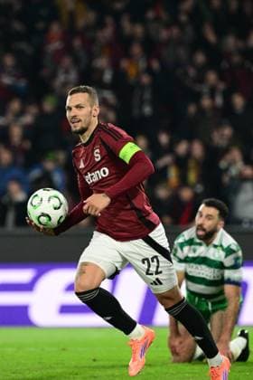Lukas Haraslin (Sparta) celebrates fourth goal of Sparta during the UEFA Conference League, first round match: AC Sparta Praha vs Shamrock Rovers, in Prague, Czech Republic, on October 2, 2025. (CTKxPhoto MichalxKamaryt) CTKPhotoP2025100209412  CTKPhotoP2025100209412