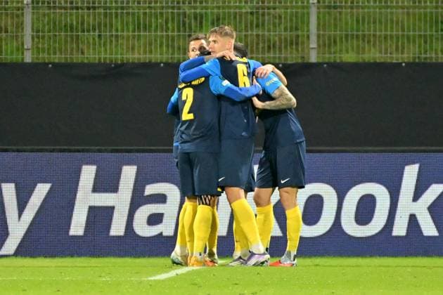 Celje, Slovenia, October 02nd 2025, Celje celebrate score during the UEFA Conference League, League phase Matchday 1, between Celje (Slovenia) and AEK Athens (Greece) at Stadion Celje, Celje, Slovenia. (Photo by Igor Kupljenik Sports Press Photo) Copyright: xIgorxKupljenikx xSPPx Sportspressphoto_SPR36755