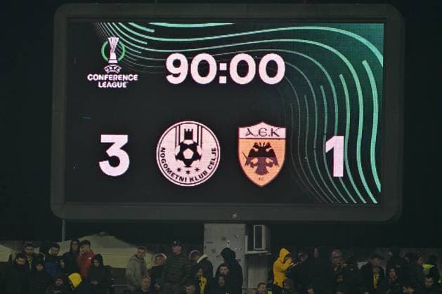 Celje, Slovenia, October 02nd 2025, final score Celje 3 vs AEK Athens 0 during the UEFA Conference League, League phase Matchday 1, between Celje (Slovenia) and AEK Athens (Greece) at Stadion Celje, Celje, Slovenia. (Photo by Igor Kupljenik Sports Press Photo) Copyright: xIgorxKupljenikx xSPPx Sportspressphoto_SPR36762