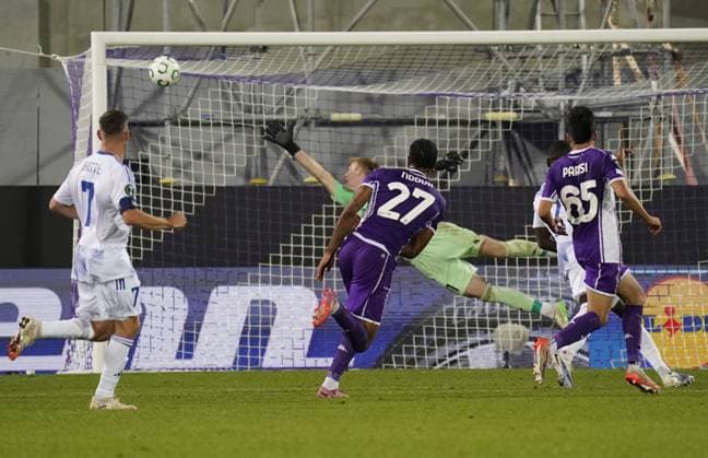 Fiorentina™s Cher Ndour goal of 2-0 during the UEFA Conference League soccer match between Fiorentina and Betis at Artemio Franchi stadium in Florence, Italy - Thursday, October 02, 2025.  Copyright: xMarcoxBucco LaxPressex