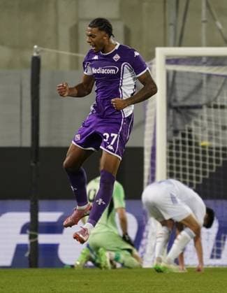 Fiorentina™s Cher Ndour celebrates after scoring the goal of 2-0 during the UEFA Conference League soccer match between Fiorentina and Betis at Artemio Franchi stadium in Florence, Italy - Thursday, October 02, 2025.  Copyright: xMarcoxBucco LaxPressex
