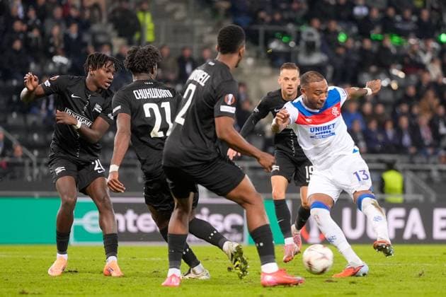 Derek Cornelius of Rangers takes a shot at goal but fails to score Sturm Graz v Rangers, UEFA Europa League, Group Stage, Football, Merkur Arena, Graz, Austria - 02 Oct 2025Graz Merkur Arena Austria EDITORIAL USE ONLY No use with unauthorised audio, video, data, fixture lists, club league logos or live services. Online in-match use limited to 120 images, no video emulation. No use in betting, games or single club league player publications. Copyright: xChristianxHofer Shutterstockx 15504056co