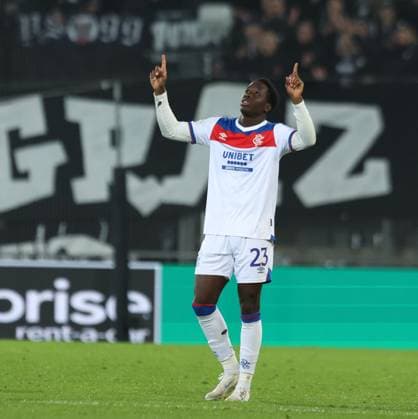 Djeidi Gassama of Rangers celebrates his goal during UEFA Europa League league phase match at Merkur Arena, Graz. SK Sturm Graz v Rangers - UEFA Europa League - League Phase - Merkur Arena, Styria, Austria - 02 Oct 2025Graz Merkur Arena Styria Australia EDITORIAL USE ONLY  Copyright: xRangersxFC Shutterstockx 15514837gh