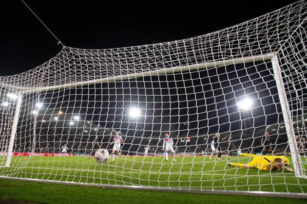 Djeidi Gassama of Rangers scores past Oliver Christensen of SK Sturm Graz during UEFA Europa League league phase match at Merkur Arena, Graz. SK Sturm Graz v Rangers - UEFA Europa League - League Phase - Merkur Arena, Styria, Austria - 02 Oct 2025Graz Merkur Arena Styria Australia EDITORIAL USE ONLY  Copyright: xRangersxFC Shutterstockx 15514837iu