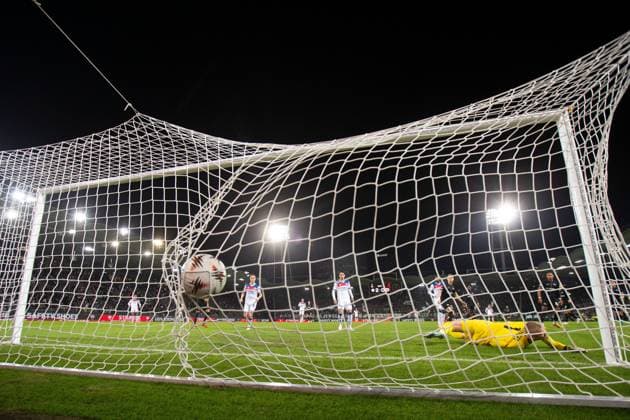Djeidi Gassama of Rangers scores past Oliver Christensen of SK Sturm Graz during UEFA Europa League league phase match at Merkur Arena, Graz. SK Sturm Graz v Rangers - UEFA Europa League - League Phase - Merkur Arena, Styria, Austria - 02 Oct 2025Graz Merkur Arena Styria Australia EDITORIAL USE ONLY  Copyright: xRangersxFC Shutterstockx 15514837is