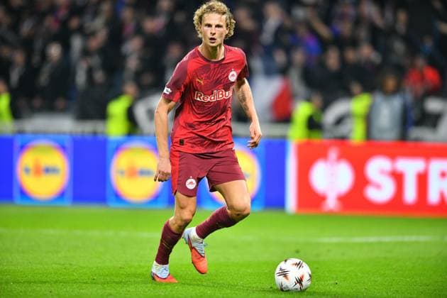 Sports : FOOTBALL - EUROPA LEAGUE - LYON v SALZBURG Maurits Kjaergaard of RB Salzburg during the UEFA Europa League, League phase, Matchday 2 football match between Olympique Lyonnais and RB Salzburg on 2 October 2025 at Groupama Stadium in DÃ cines-Charpieu near Lyon, France - Photo Cyril Lestage DÃ cines-CharpieuFrance  Copyright: xCyrilxLestagex