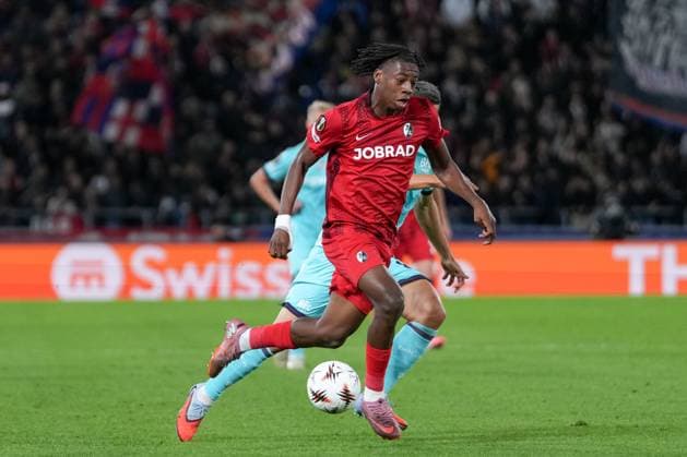 Johan Manzambi SC Freiburg, 44 on the ball , Italy, Football, UEFA Europa League, Matchday 2, League phase, 2025 2026, Bologna FC vs SC Freiburg, 02 10 2025, Stadio Renato Dall™Ara, Bologna, Italy Bologna Stadio Renato Dall™Ara Emilia Romagna Italy Copyright: xArnexAmbergx